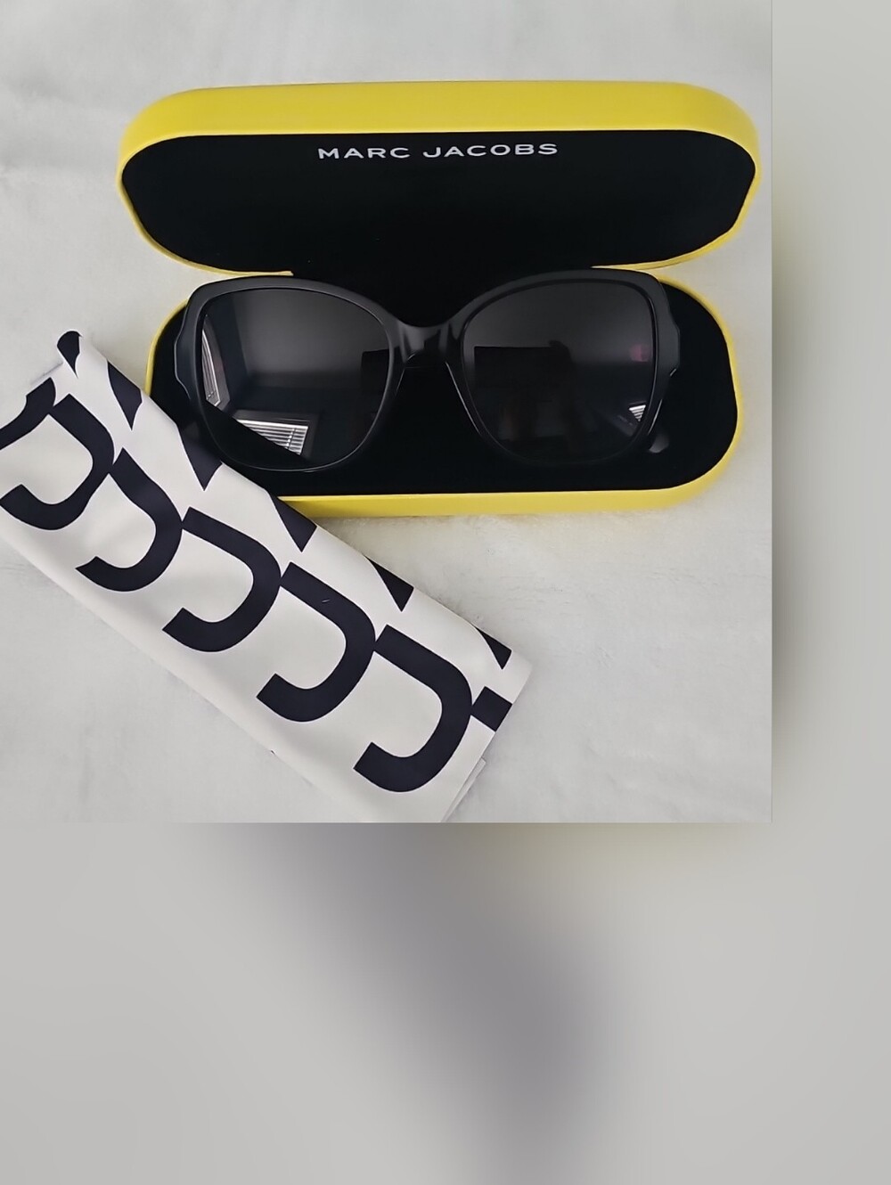 Marc Jacobs Black Sunglasses with Yellow Case and Logo Pouch
